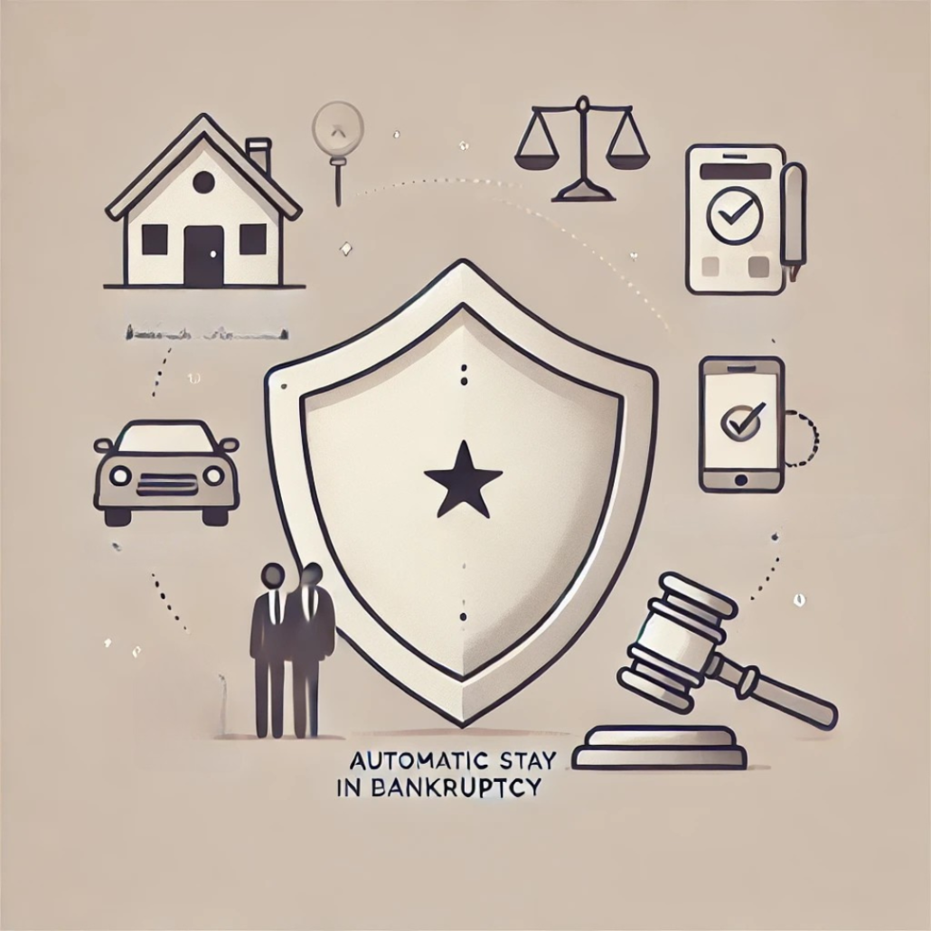 The automatic stay in bankruptcy is a protection from financial threats. The shield represents the immediate halt on collection actions such as foreclosure, repossession, lawsuits, and creditor harassment. This vital protection gives debtors time to reorganize or discharge debts, providing relief from overwhelming financial pressure.