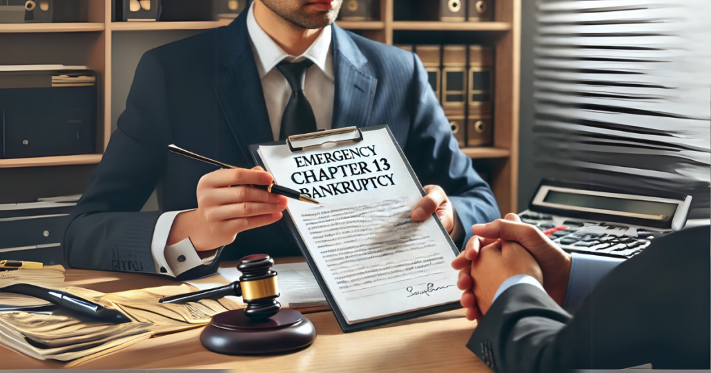 An attorney meets with a client to discuss an emergency Chapter 13 bankruptcy filing. This type of filing provides immediate protection under the automatic stay, which halts actions like foreclosure, repossession, and wage garnishment. In high-pressure situations, having a legal expert by your side ensures that all necessary paperwork is filed on time and that your rights are protected. With a well-prepared plan and due diligence, individuals can prevent the loss of critical assets, such as their home or car, and create a sustainable path toward financial recovery.