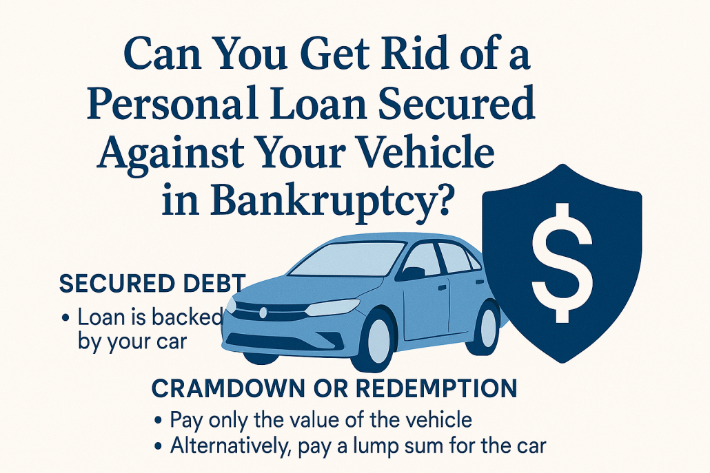 Centered infographic explaining how a personal loan secured against a vehicle can be addressed in bankruptcy.